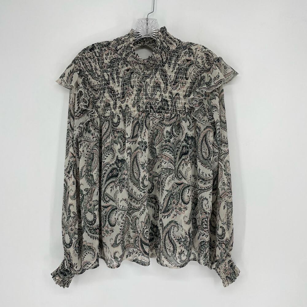 Ophelia Roe Long Sleeve Paisley Ruffle Top Size Medium - Picture 2 of 6